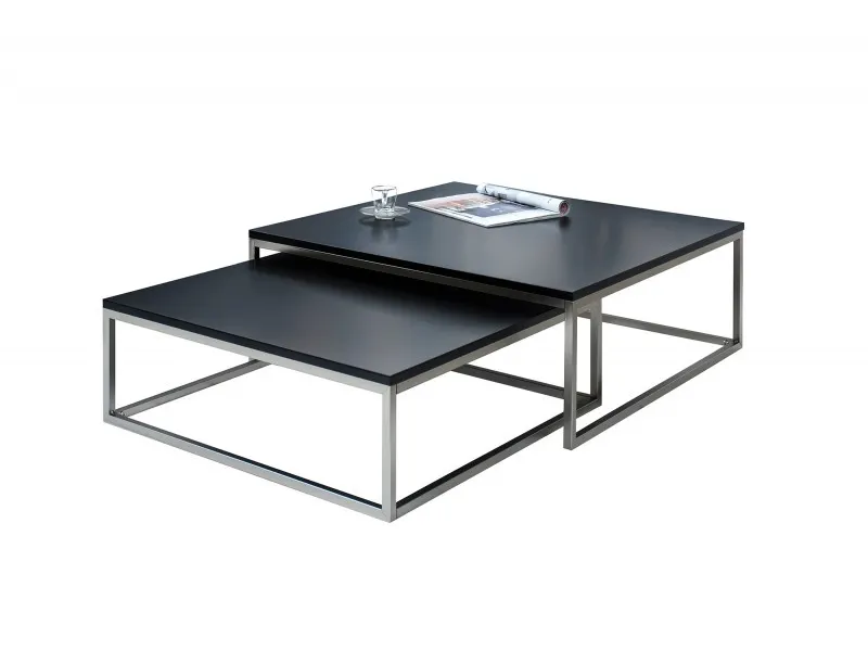 Ensemble de 2 tables basses moderne en MDF coloris noir laqué