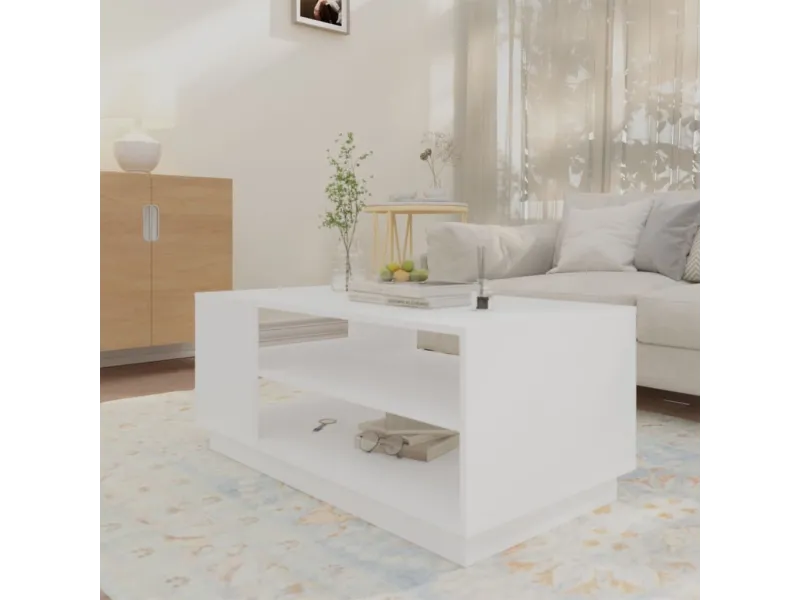 Table basse blanc 102x55x43 cm bois d'ingénierie