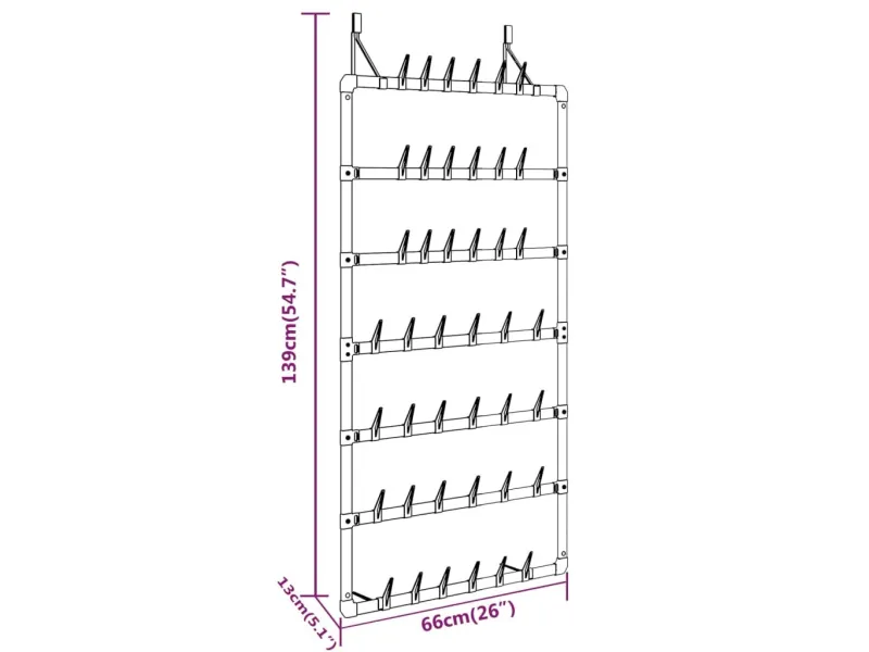 Étagère à chaussures suspendue Argenté 66x13x139 cm