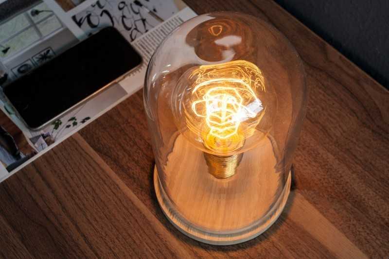 Lampe à poser design rétro en bois et verre