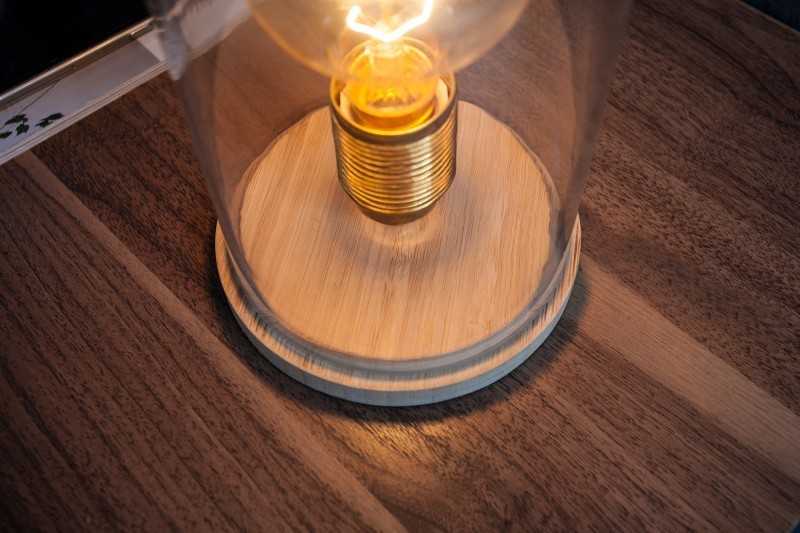 Lampe à poser design rétro en bois et verre