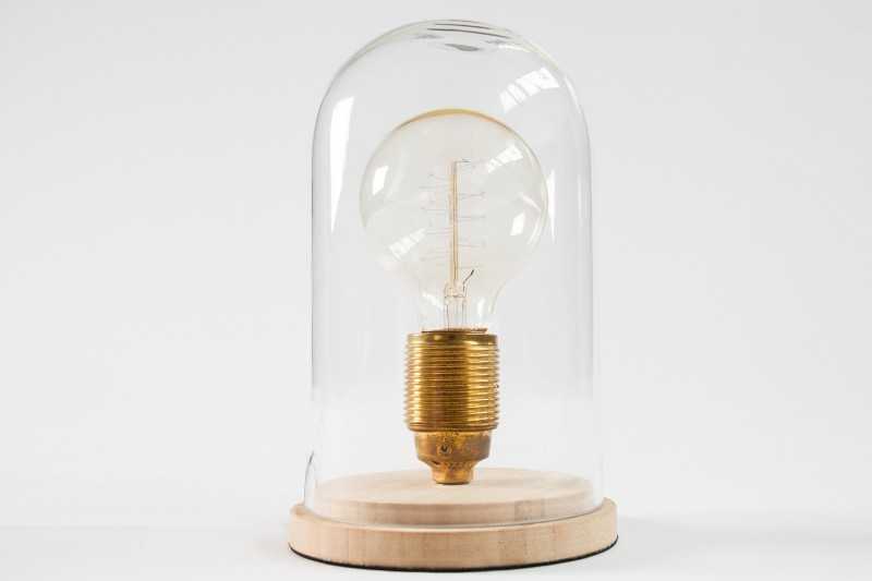 Lampe à poser design rétro en bois et verre