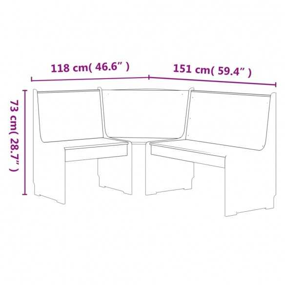 Banc d'angle REINE 151 cm marron miel bois de pin solide