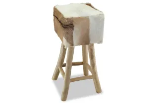Tabouret de bar Cuir véritable et bois de teck solide