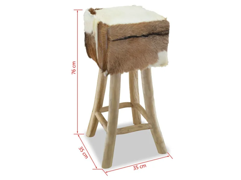 Tabouret de bar Cuir véritable et bois de teck solide