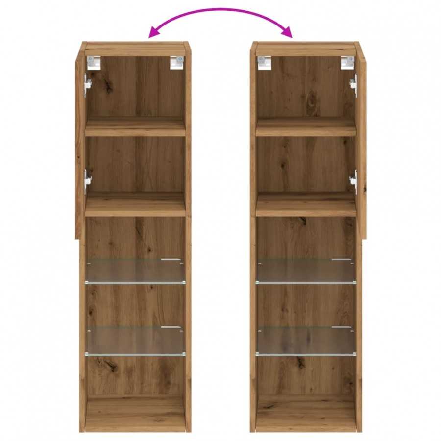 Meubles TV avec lumières LED 2pcs chêne artisanal 30,5x30x102cm