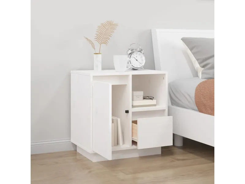 Table de chevet Blanc 50x34x50 cm Bois de pin massif