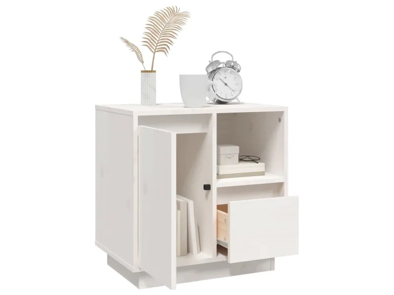 Table de chevet Blanc 50x34x50 cm Bois de pin massif
