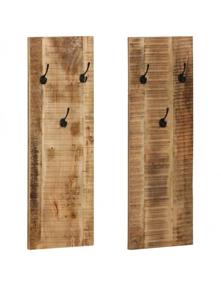 Porte-manteau mural 2 pcs Bois de manguier massif 36x110x3 cm