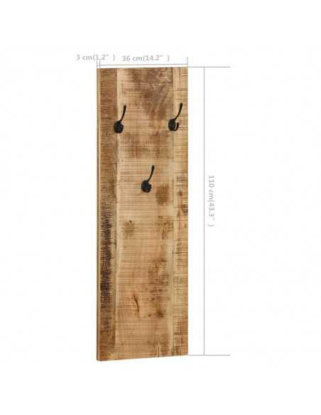 Porte-manteau mural 2 pcs Bois de manguier massif 36x110x3 cm