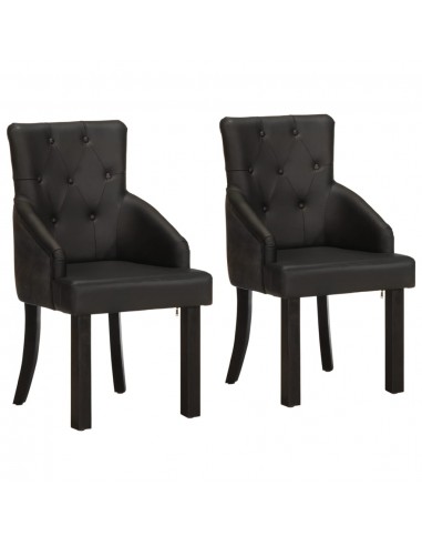 Chaises à manger lot de 2 noir cuir de chèvre véritable