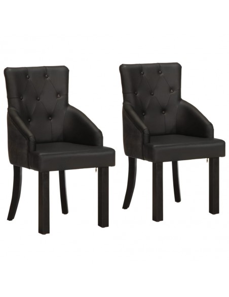 Chaises à manger lot de 2 noir cuir de chèvre véritable