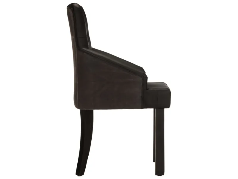 Chaises à manger lot de 2 noir cuir de chèvre véritable