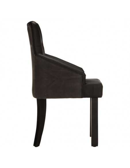 Chaises à manger lot de 2 noir cuir de chèvre véritable