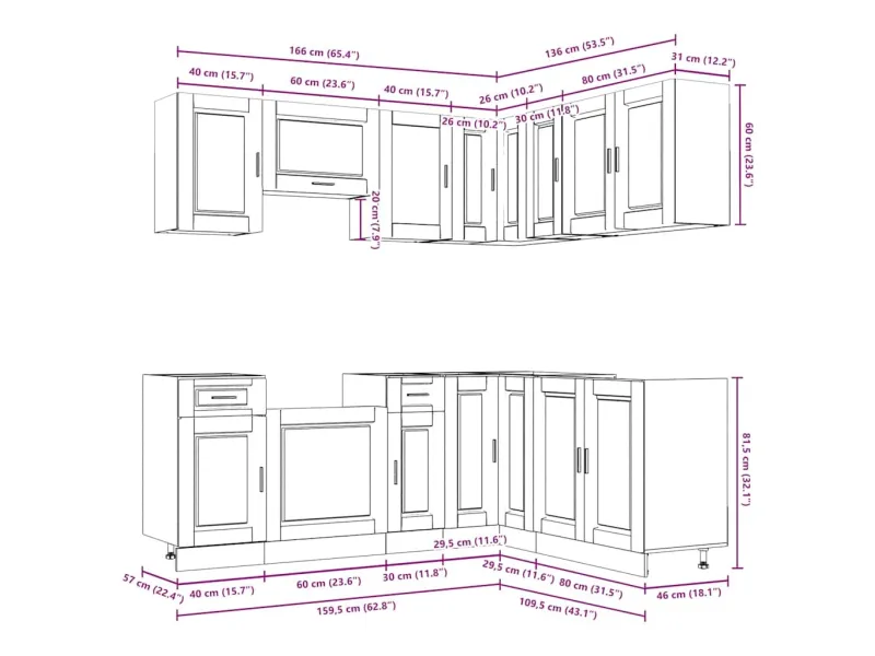 Ensemble d'armoires de cuisine 11 pcs Porto bois d'ingénierie
