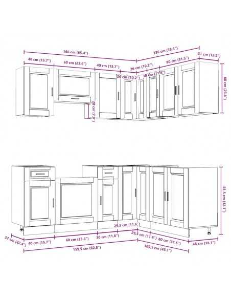 Ensemble d'armoires de cuisine 11 pcs Porto bois d'ingénierie