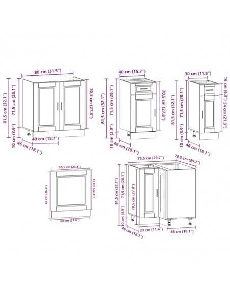 Ensemble d'armoires de cuisine 11 pcs Porto bois d'ingénierie