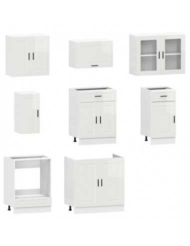 Ensemble d'armoires de cuisine 8 pcs Kalmar blanc brillant