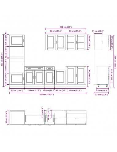 Ensemble d'armoires cuisine 7pcs Kalmar blanc bois d'ingénierie