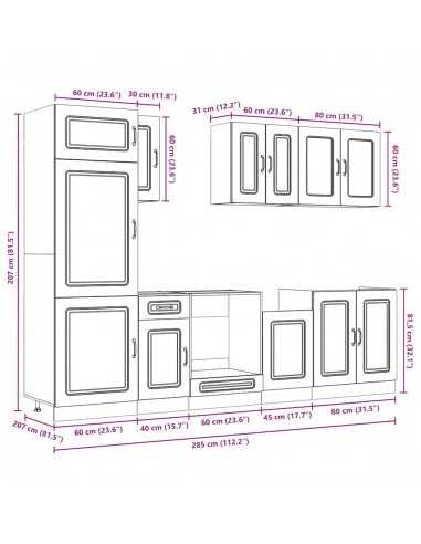 Ensemble d'armoires cuisine 8pcs Kalmar blanc bois d'ingénierie