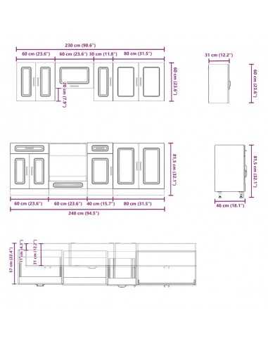 Ensemble d'armoires de cuisine 8 pcs Kalmar bois d'ingénierie