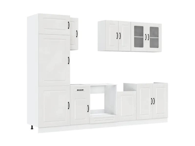 Ensemble d'armoires de cuisine 8 pcs Kalmar blanc brillant