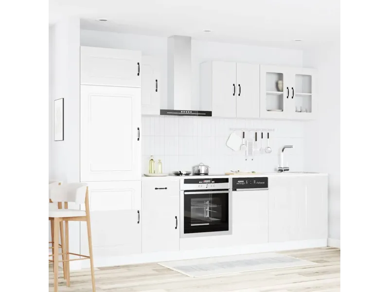 Ensemble d'armoires de cuisine 8 pcs Kalmar blanc brillant