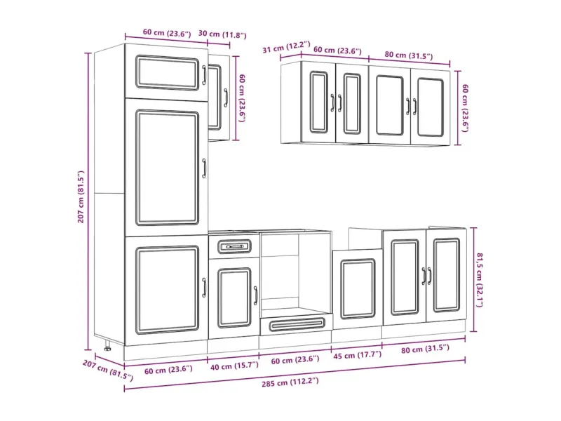 Ensemble d'armoires de cuisine 8 pcs Kalmar blanc brillant