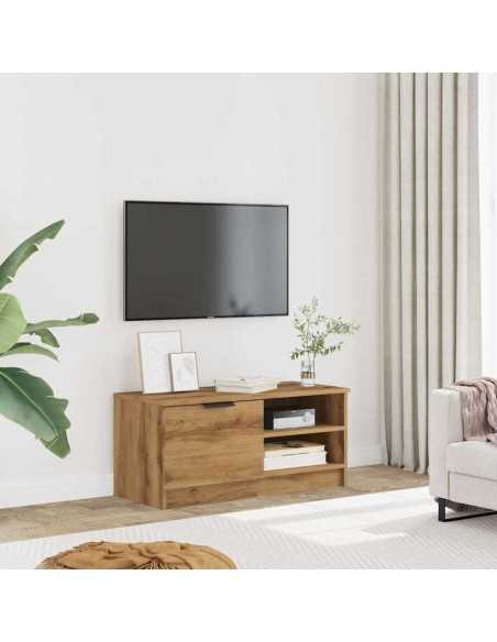 Meuble TV chêne artisanal 80x35x36,5 cm bois d'ingénierie