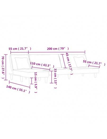 Canapé-lit en forme de L gris foncé 255x140x70 cm tissu