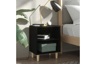 Tables de chevet avec pieds en bois 2 pcs Noir 40x30x50 cm
