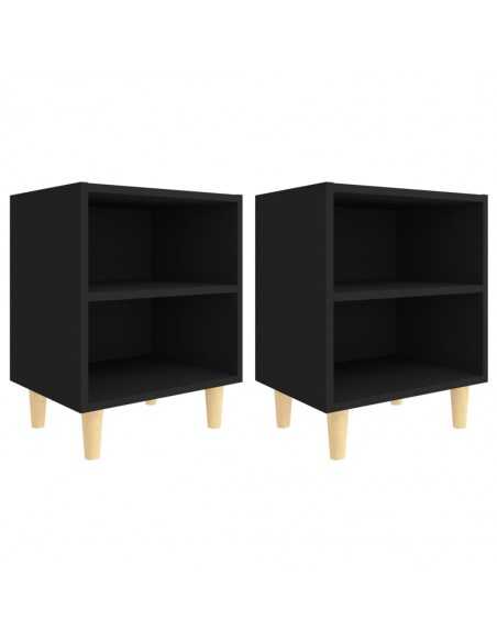 Tables de chevet avec pieds en bois 2 pcs Noir 40x30x50 cm