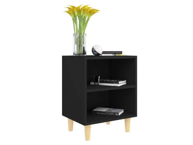 Tables de chevet avec pieds en bois 2 pcs Noir 40x30x50 cm
