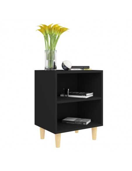 Tables de chevet avec pieds en bois 2 pcs Noir 40x30x50 cm