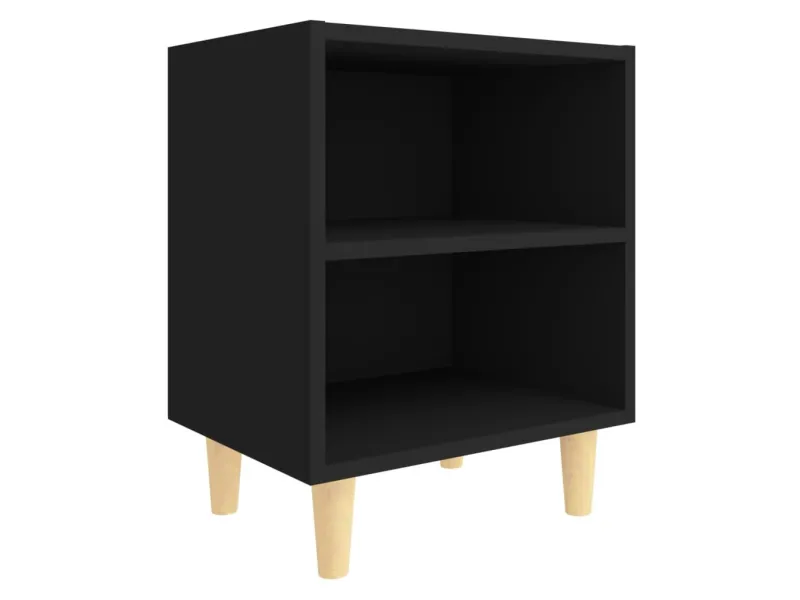 Tables de chevet avec pieds en bois 2 pcs Noir 40x30x50 cm