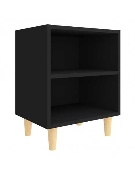 Tables de chevet avec pieds en bois 2 pcs Noir 40x30x50 cm