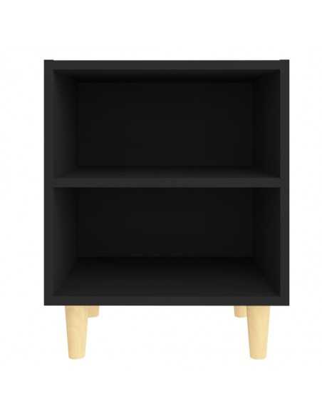 Tables de chevet avec pieds en bois 2 pcs Noir 40x30x50 cm