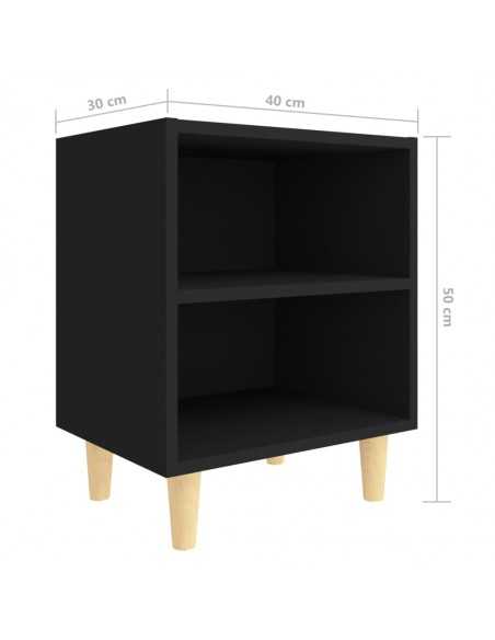 Tables de chevet avec pieds en bois 2 pcs Noir 40x30x50 cm