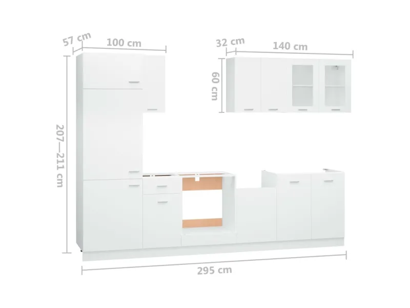 Ensemble de meubles de cuisine 8 pcs Blanc Aggloméré