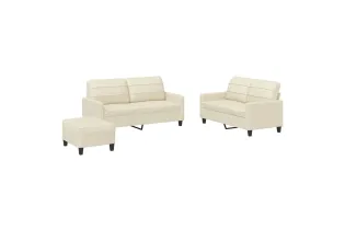 Ensemble de canapés 3 pcs avec coussins Crème Similicuir 2