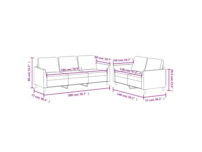 Ensemble de canapés 2 pcs avec coussins Cappuccino Similicuir