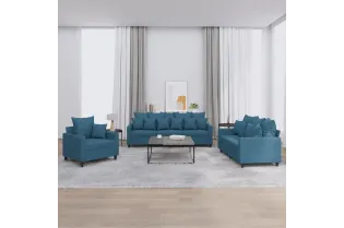 Ensemble de canapés 3 pcs avec coussins Bleu Velours