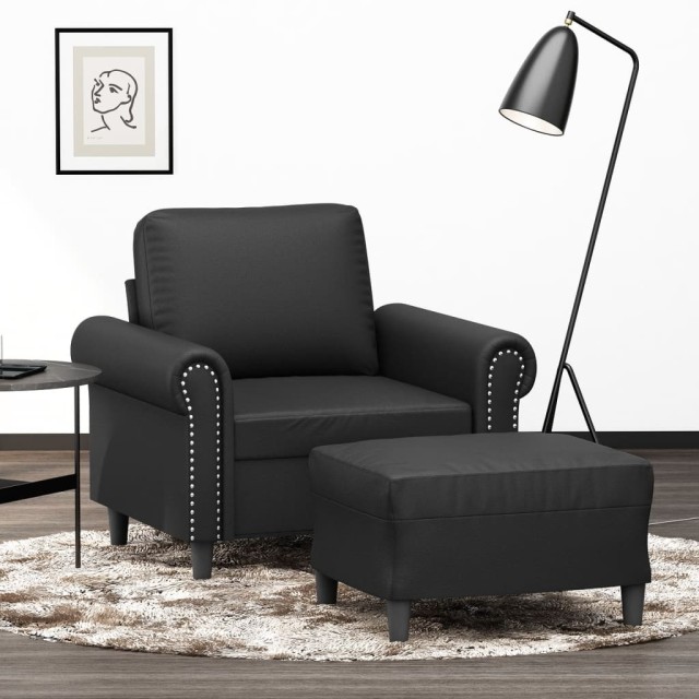 Fauteuil avec repose-pied Noir 60 cm Similicuir