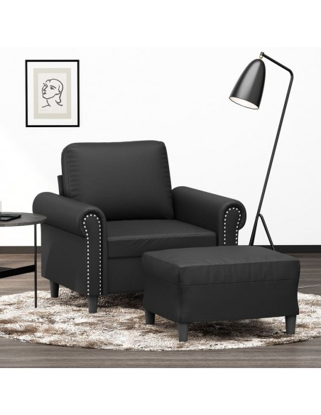 Fauteuil avec repose-pied Noir 60 cm Similicuir