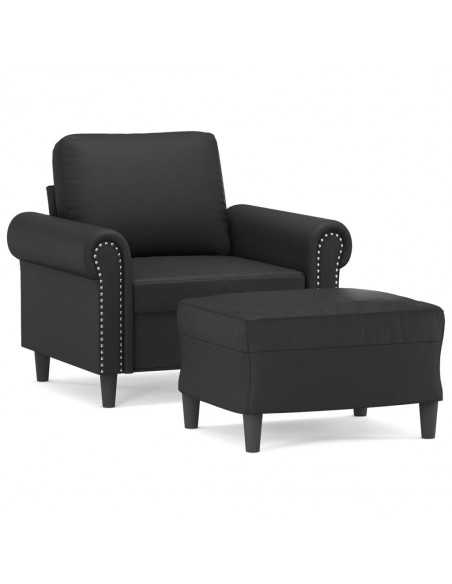 Fauteuil avec repose-pied Noir 60 cm Similicuir