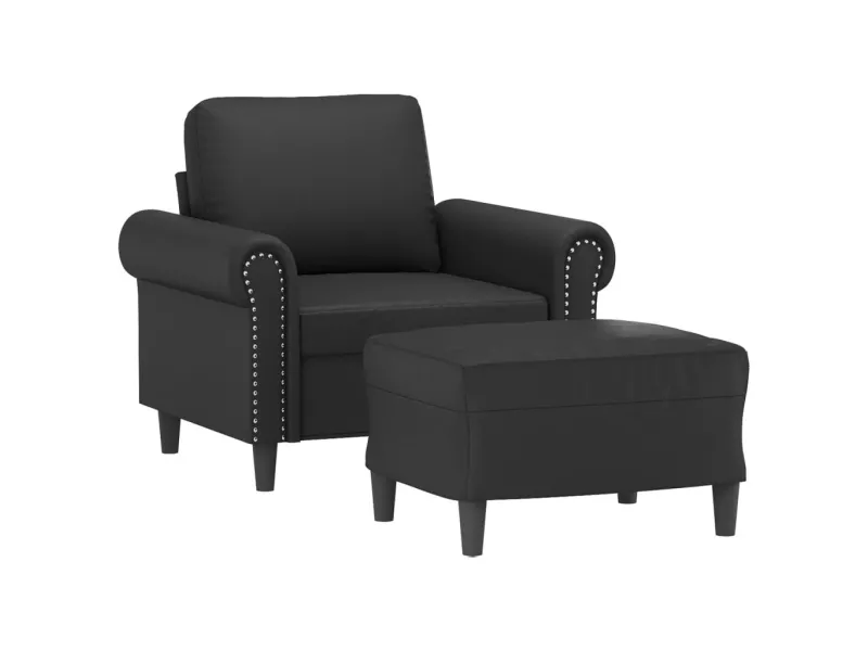 Fauteuil avec repose-pied Noir 60 cm Similicuir