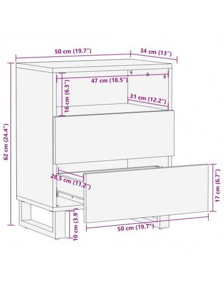 Table de chevet 50x34x62 cm bois de manguier massif brut