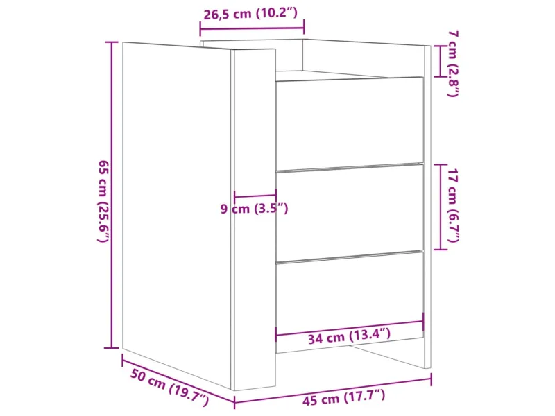 Table de chevet chêne sonoma 45x50x65 cm bois d’ingénierie