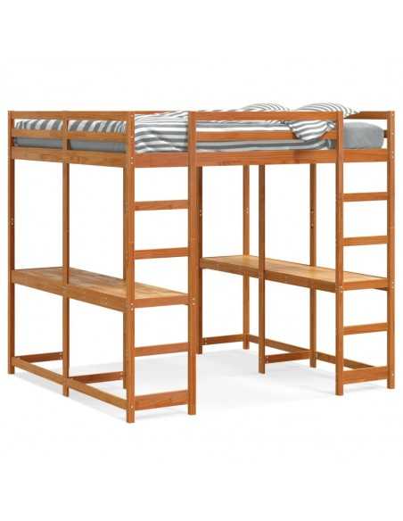 Lit superposé et bureau et échelle 180x200cm bois de pin massif