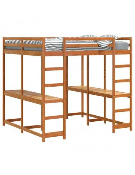 Lit superposé et bureau et échelle 180x200cm bois de pin massif